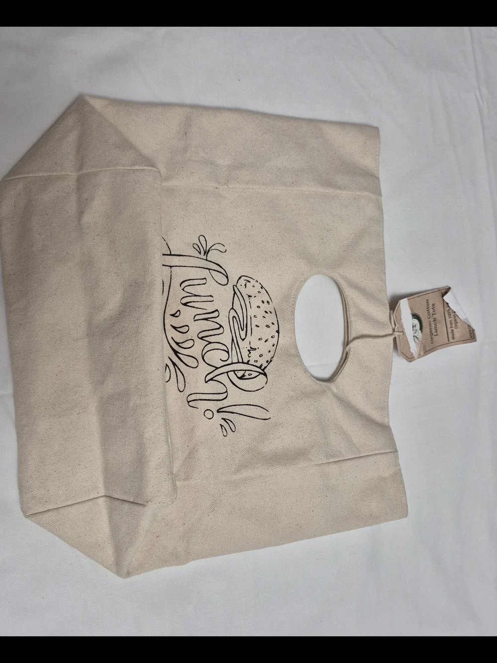 Canvas Lunch Tote Bag in Natural with Burger Print
